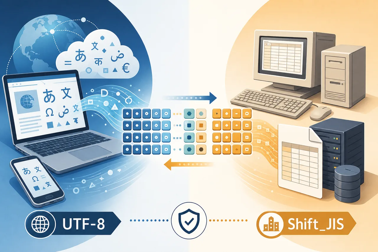 UTF-8とShift_JISの利用環境を比較する編集図