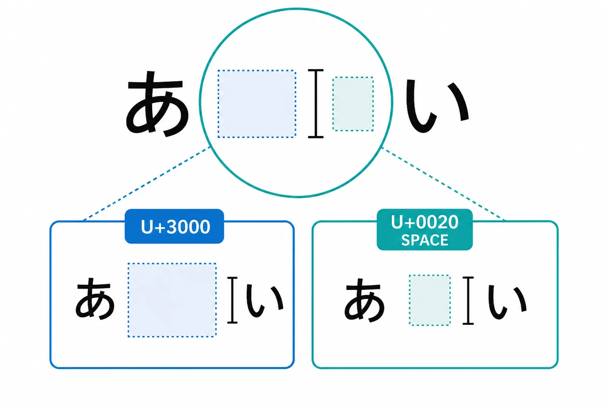 全角スペースを表す記号と U+3000 の違い